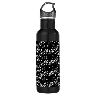 Retro Schwarz-weiß floral Edelstahlflasche