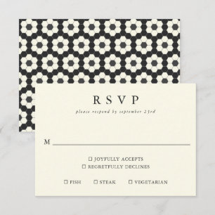 Retro Schwarz-Weiß Geometrisches Fliesenmuster Ele RSVP Karte