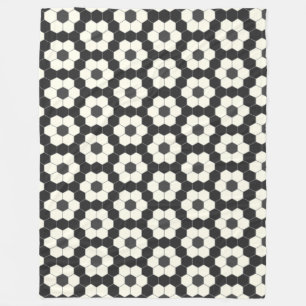 Retro Schwarz-Weiß Geometrisches Sechseck-Fliesenm Fleecedecke