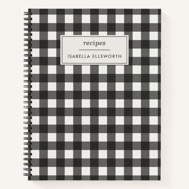 Retro Schwarz Weiß Gingham Karo Benutzername Rezep Notizbuch (Vorderseite)