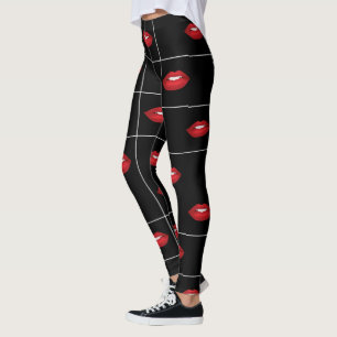 Retro Schwarz-Weiß-Gitter Muster rote Lippen Leggings
