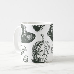 Retro Schwarz-Weiß Halloween-Muster Kaffeetasse