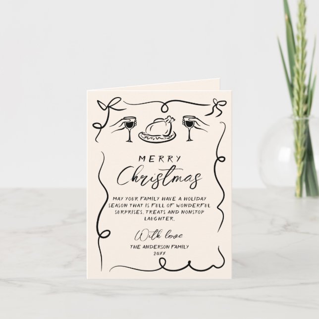 Retro Schwarz & Weiß Hand gezeichnet Frohe Weihnac Feiertagskarte (Vorderseite)