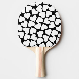 Retro Schwarz-Weiß-Herzmuster Tischtennis Schläger