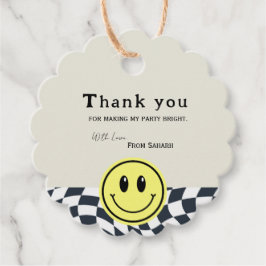 Retro schwarz-weiß karierte Babydusche Danke Geschenkanhänger