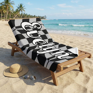 Retro Schwarz-Weiß Karo Individueller Name Strandtuch