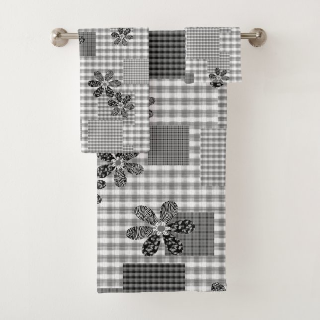 Retro Schwarz-Weiß-Patchwork-Landhaus-Stil Muster Badhandtuch Set (Insitu)