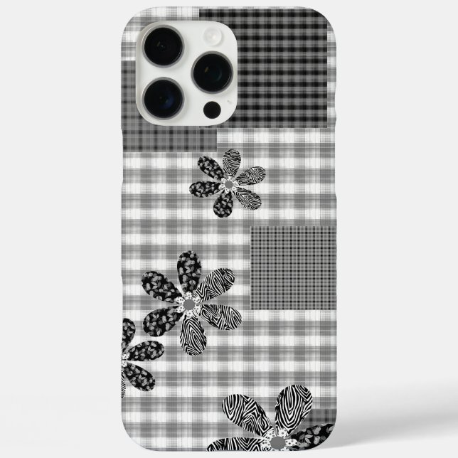 Retro Schwarz-Weiß-Patchwork-Landhaus-Stil Muster Case-Mate iPhone Hülle (Rückseite)