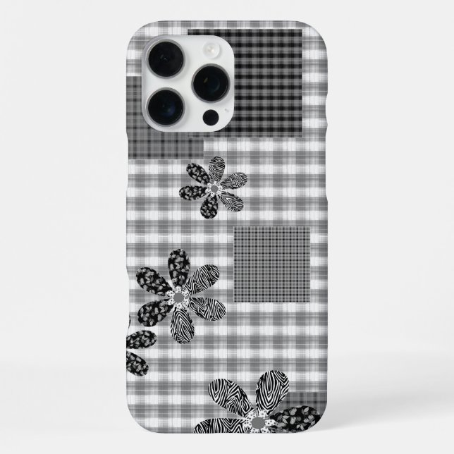 Retro Schwarz-Weiß-Patchwork-Landhaus-Stil Muster iPhone Hülle (Rückseite)