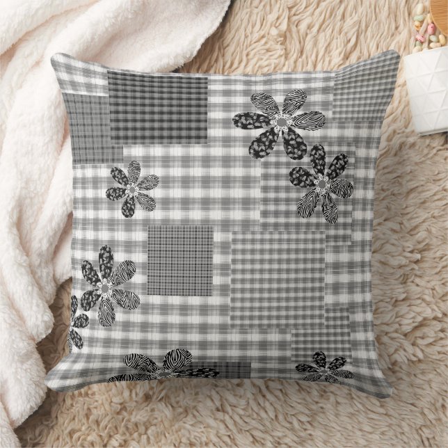 Retro Schwarz-Weiß-Patchwork-Landhaus-Stil Muster Kissen (Decke)