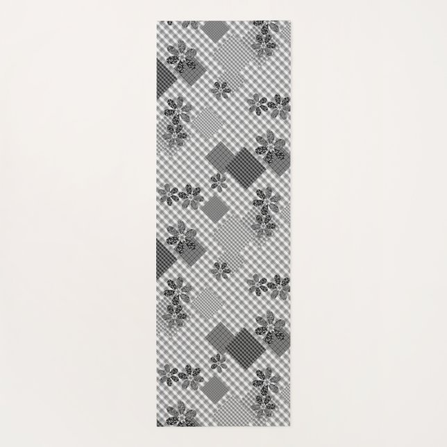 Retro Schwarz-Weiß-Patchwork-Landhaus-Stil Muster Yogamatte (Rückseite)