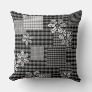Retro Schwarz-Weiß-Patchwork-Rustikal-Muster Kissen