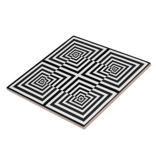 Retro Schwarz Weiß Quadrate Psychedelisches Muster Fliese