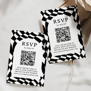 Retro Schwarz-Weiß-Schachbrett-QR-Code-Hochzeit RSVP Karte