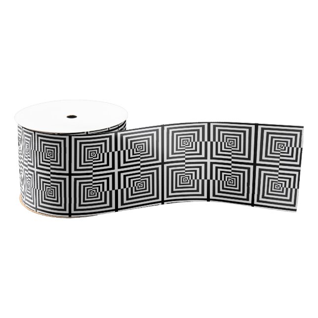 Retro Schwarz-weiß Squares Psychedelic Pattern Ripsband (Spule)
