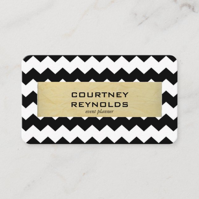 Retro-Schwarz-weiß und Beige-Zickzack Muster Visitenkarte (Vorderseite)