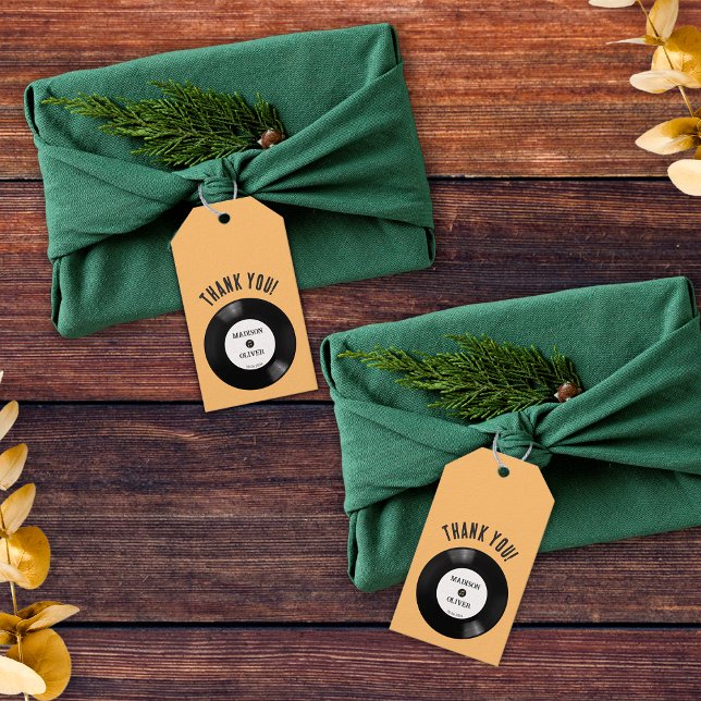 Retro Schwarz-weiß Vinyl Record Wedding Vielen Dan Geschenkanhänger (Von Creator hochgeladen)