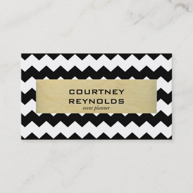 Retro Schwarz-Weiß Zickzack Muster Gelb Visitenkarte (Vorderseite)