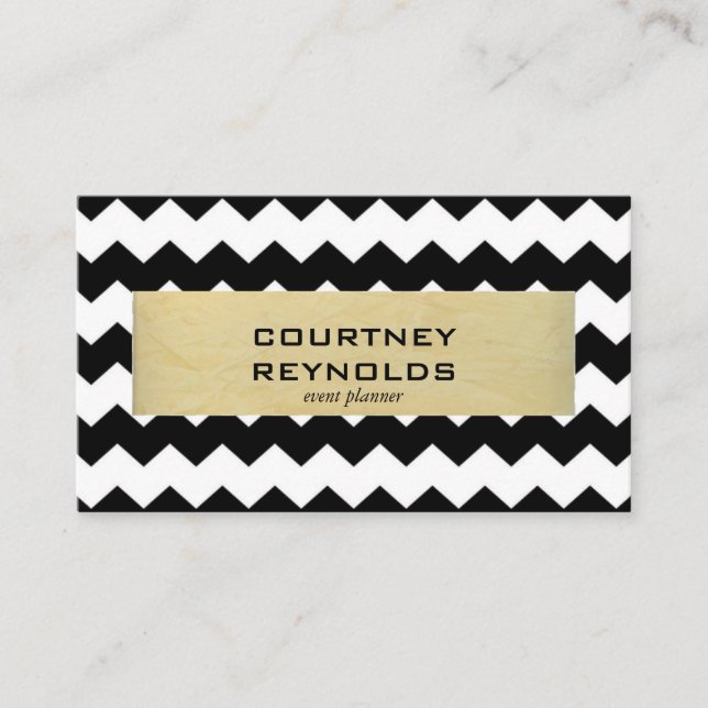 Retro Schwarz-Weiß Zickzack Muster Gelb Visitenkarte (Vorderseite)