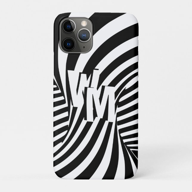 Retro Schwarz-weiße Abstrakte Zebra-Musterinitiale Case-Mate iPhone Hülle (Rückseite)
