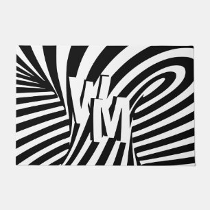 Retro Schwarz-weiße Abstrakte Zebra-Musterinitiale Fußmatte
