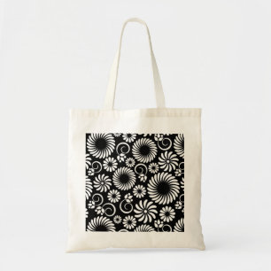 Retro-Schwarz-weiße Blume-Bag Tragetasche