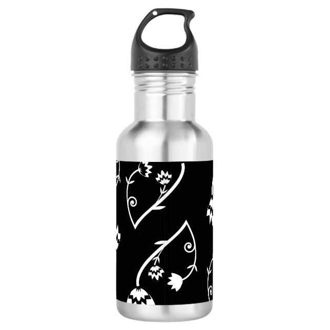 Retro Schwarz-weiße Blume Edelstahlflasche (Vorderseite)