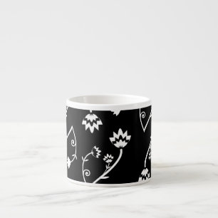 Retro Schwarz-weiße Blume Espresso Tasse