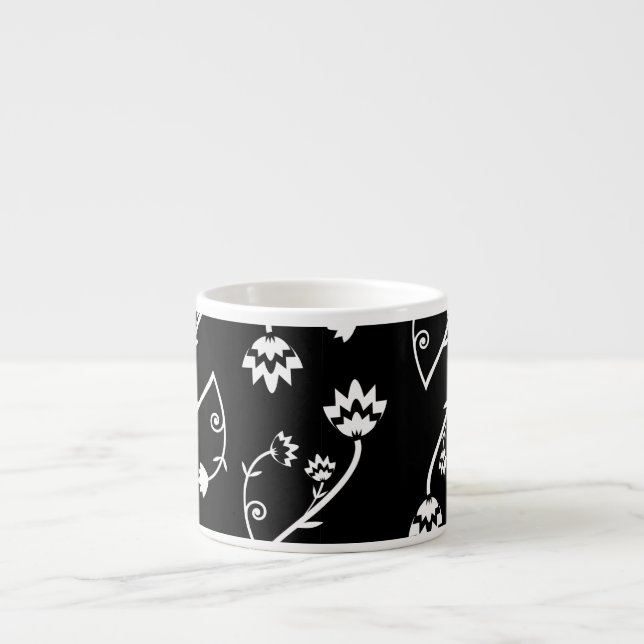 Retro Schwarz-weiße Blume Espresso Tasse (Vorderseite)