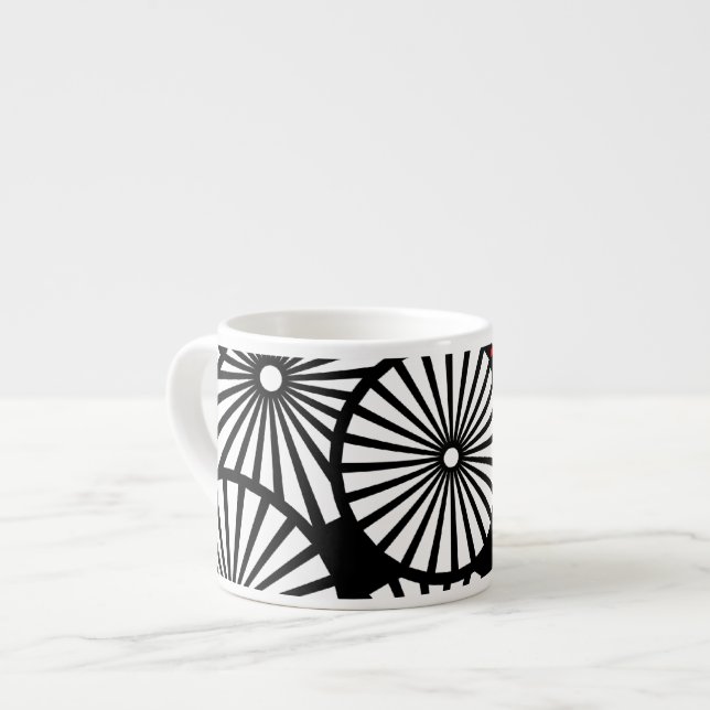 Retro Schwarz-weiße Blume Espresso Tasse (Vorderseite Links)