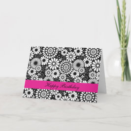 Retro Schwarz-weiße Blume Geburtskarte Karte