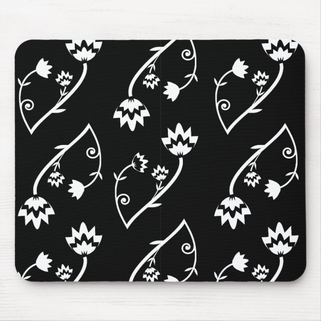 Retro Schwarz-weiße Blume mousepad (Vorne)