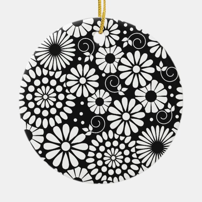 Retro Schwarz-weiße Blume Ornament (Vorne)