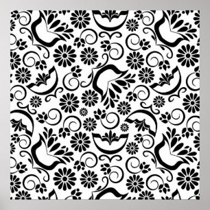 Retro Schwarz-weiße Blume Poster