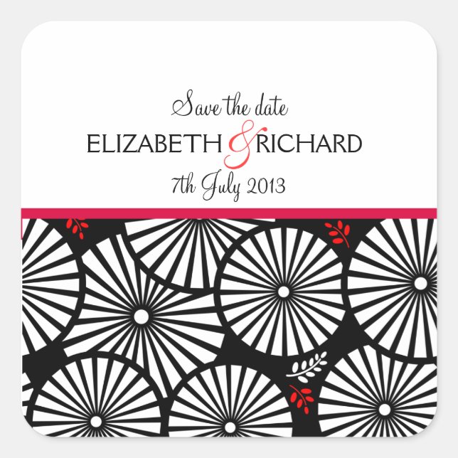 Retro Schwarz-weiße Blume "Save the Date" Aufklebe Quadratischer Aufkleber (Vorderseite)