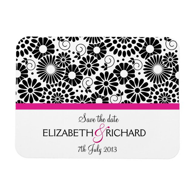 Retro Schwarz-weiße Blume "Save the Date" Magnet (Horizontal)