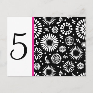 Retro Schwarz-weiße Blume Tischnummer Postkarte