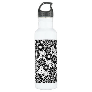 Retro Schwarz-weiße Blume Trinkflasche