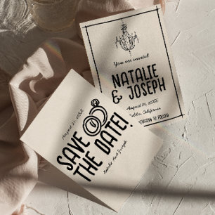 Retro Schwarz-weiße Hand gezeichnet Quirky Einziga Save The Date