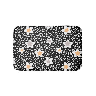Retro schwarz-weiße Polka Punkte mit Sternen Badematte