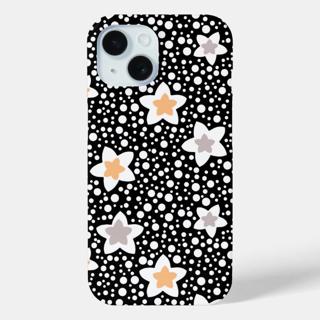 Retro schwarz-weiße Polka Punkte mit Sternen Case-Mate iPhone Hülle (Rückseite)