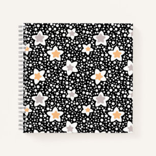 Retro schwarz-weiße Polka Punkte mit Sternen Notizbuch