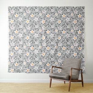 Retro schwarz-weiße Polka Punkte mit Sternen Wandteppich
