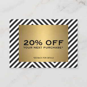 Retro Schwarz-weißes Muster Gold Name Coupon Karte