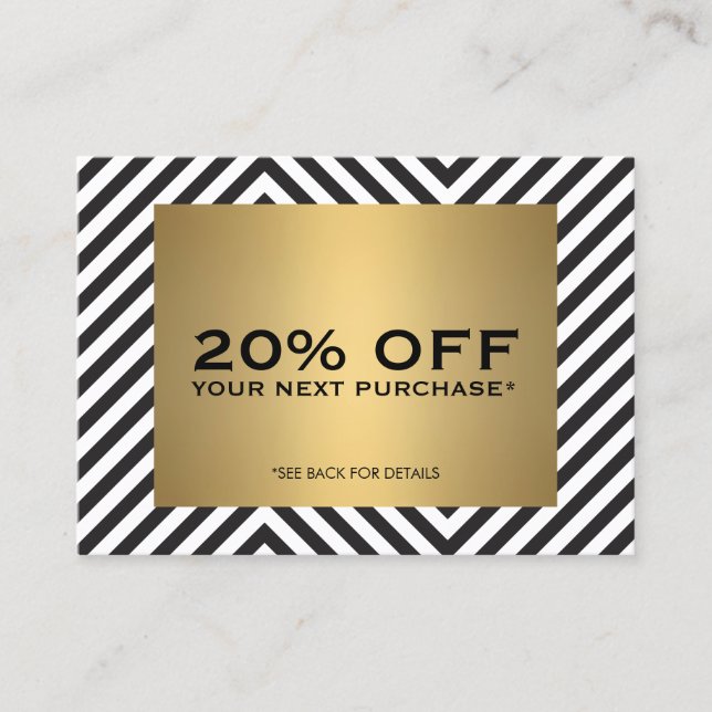 Retro Schwarz-weißes Muster Gold Name Coupon Karte (Vorderseite)