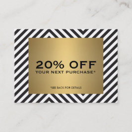 Retro Schwarz-weißes Muster Gold Name Coupon Karte