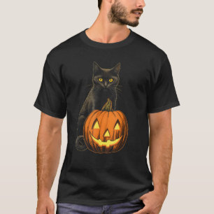 Retro Schwarze Katze Geschnitzter Kürbis Herbst Th T-Shirt