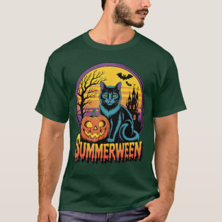 Retro Schwarze Katze Gruselige Süße Kunst Sommerwe T-Shirt