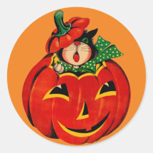 Retro-Schwarze-Katze-Halloween-Aufkleber Runder Aufkleber