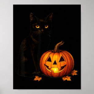 Retro-Schwarze-Katze-Halloween-Kürbis-Kostüm Fraue Poster